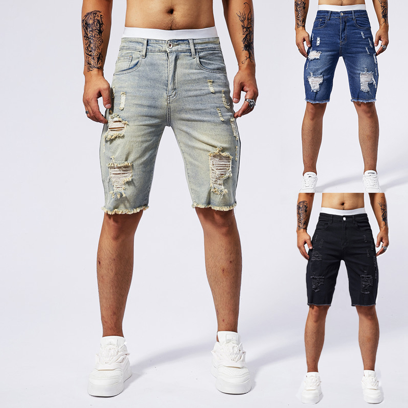 Streetwear Brand Marketing - 2025 Zomer Nieuwe mannen Gescheurde Denim
